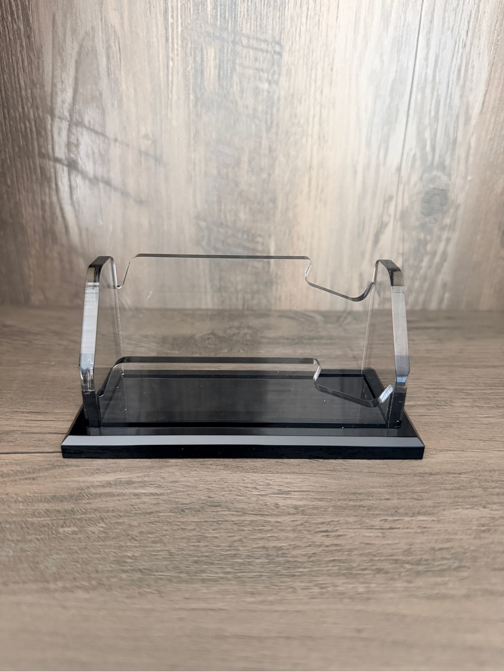 Clear Acrylic Card Display Stand with Black Base